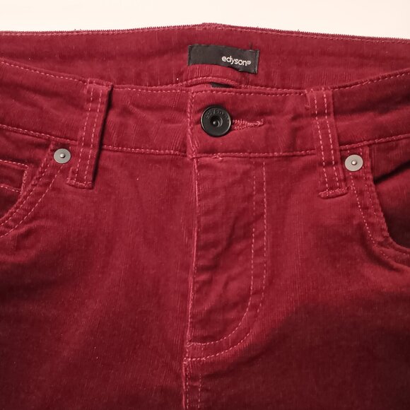 Edyson Corduroy Jeans Size 30/10 Mid Rise Skinny Leg Burgundy Wine Color - Picture 4 of 10